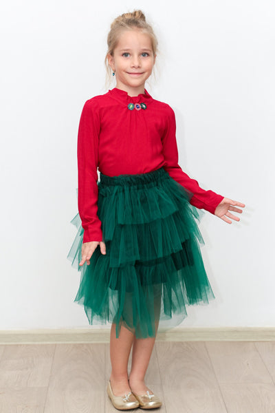 Green ruffled tulle skirt