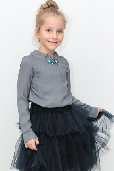 Gray top with crystals embroidery