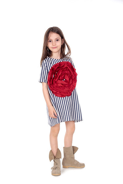 Striped dress with poppy flower design