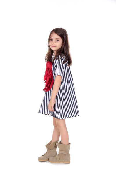 Striped dress with poppy flower design