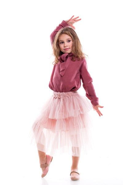 Powdery pink tulle ruffled skirt