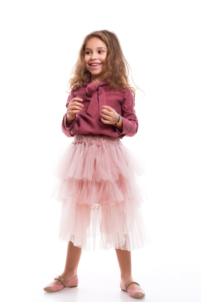 Powdery pink tulle ruffled skirt