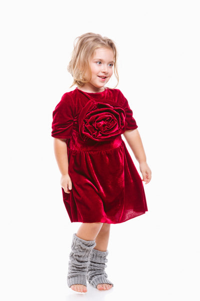 Red dress with flower draping