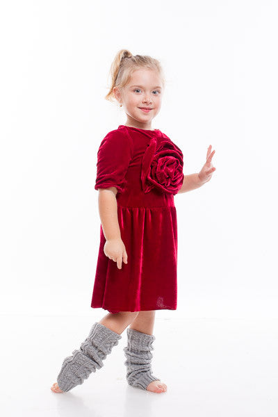 Red dress with flower draping