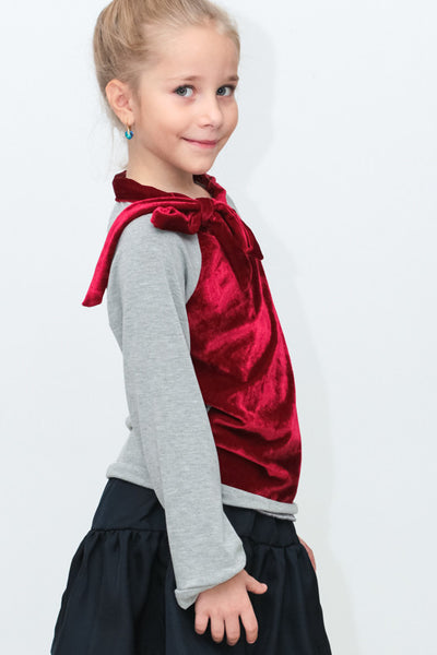 Red velvet top with bow